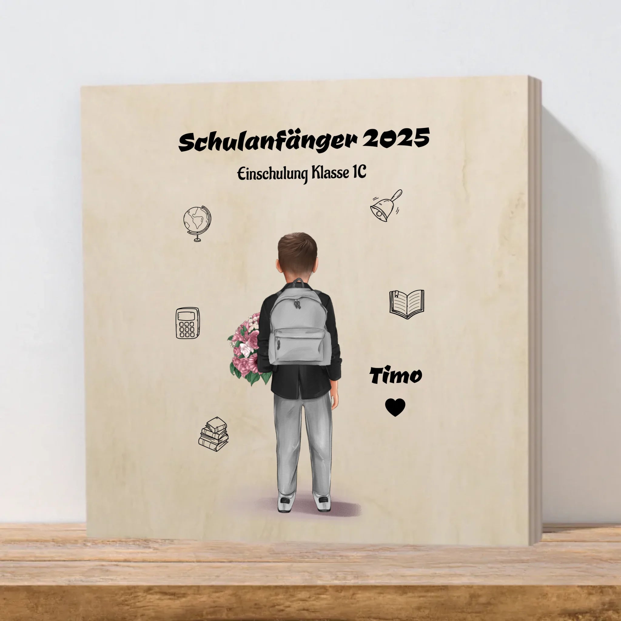 1 Klasse Einschulung Geschenk für Junge Holzbild - Cantty