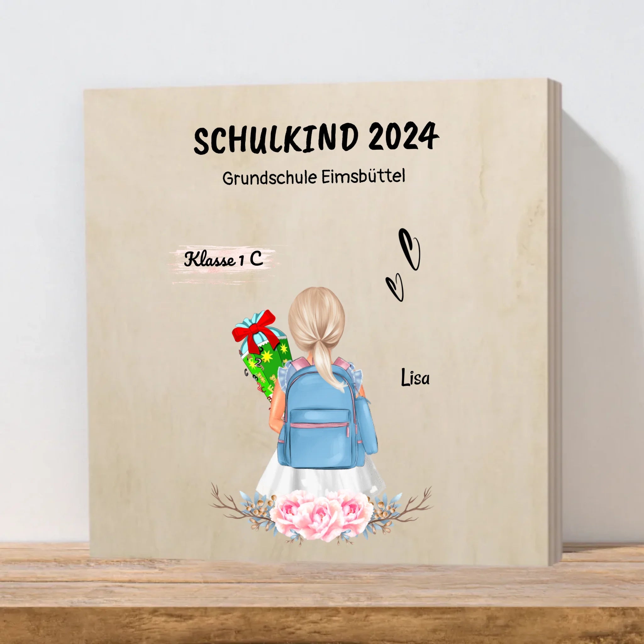 1 Klasse Einschulung Geschenk Mädchen Holz Bild - Cantty