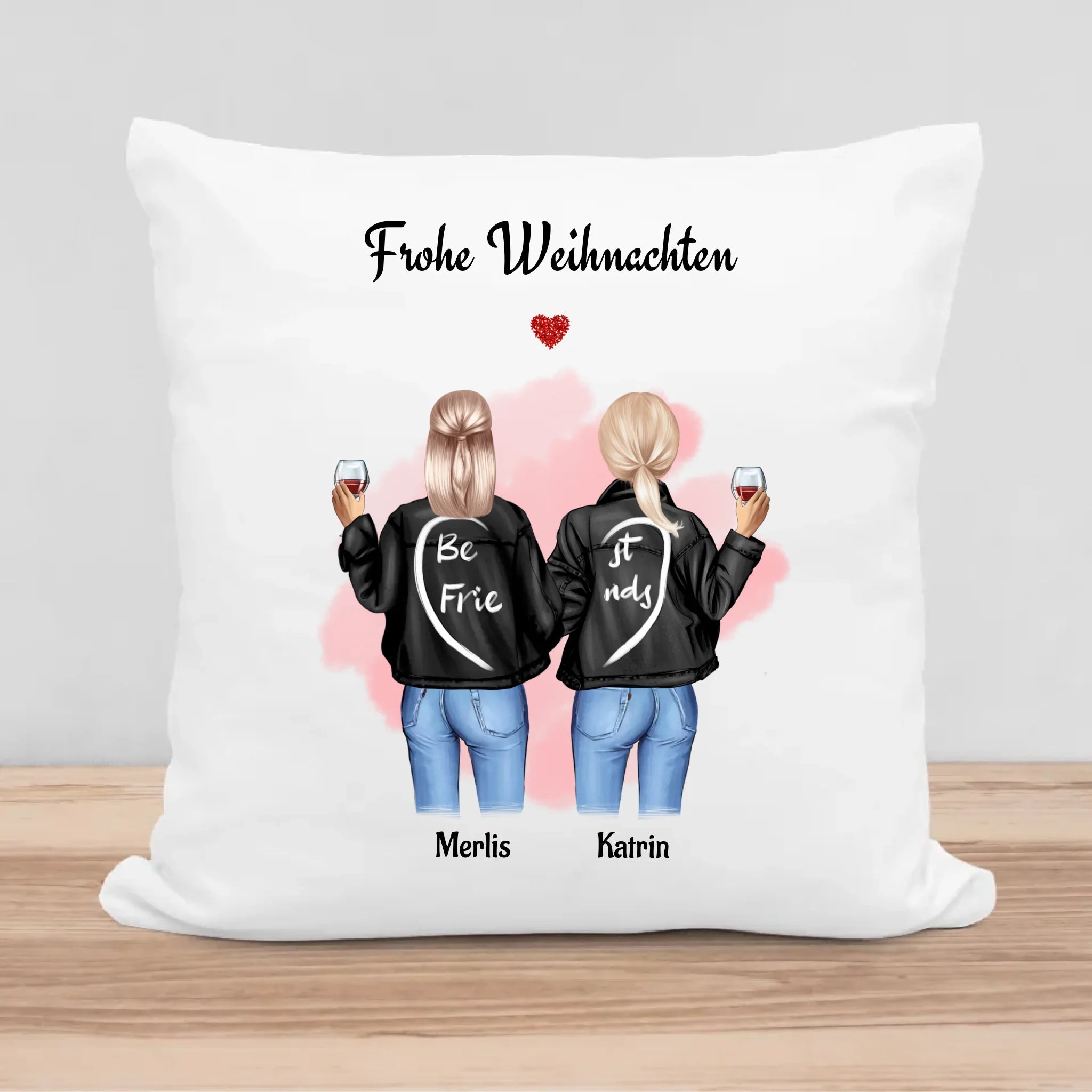 2 Freundinnen Kissen Bild Weihnachtsgeschenk personalisiert - Cantty