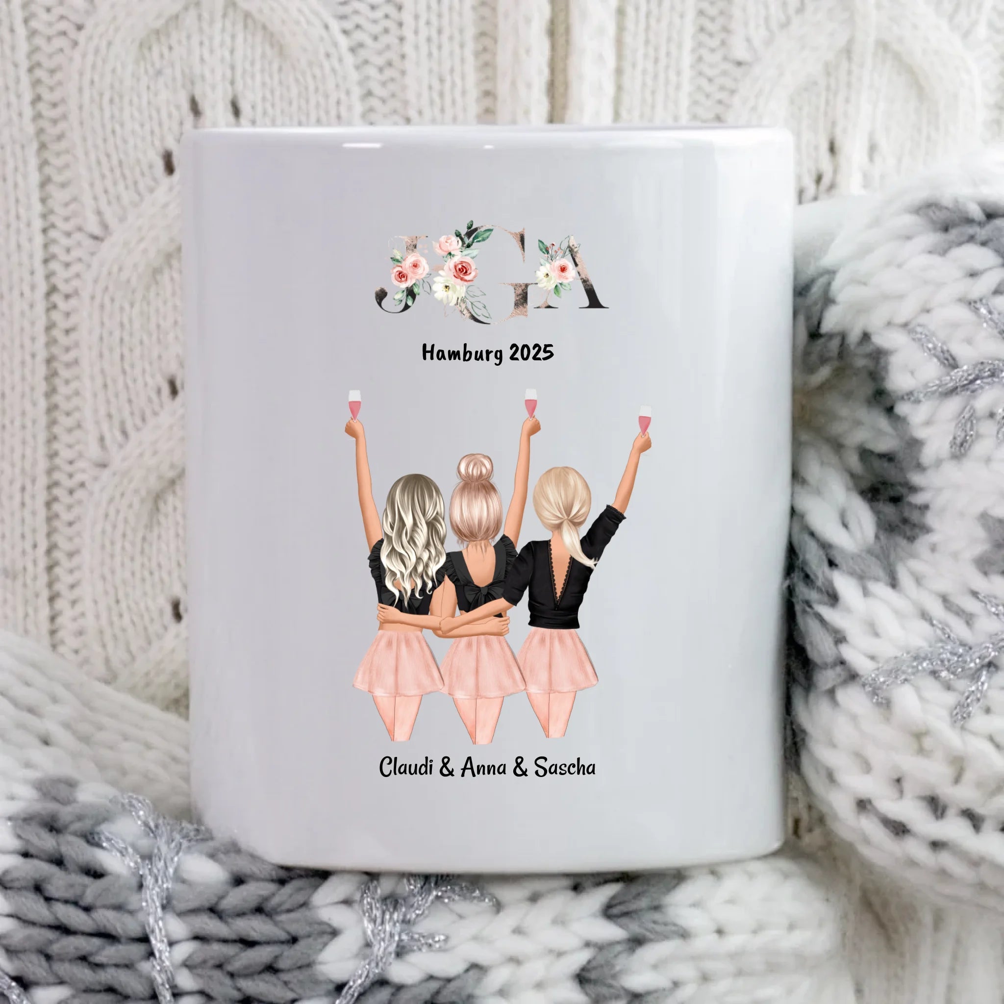 3 Freundin JGA Geschenk personalisierte Tasse - Cantty