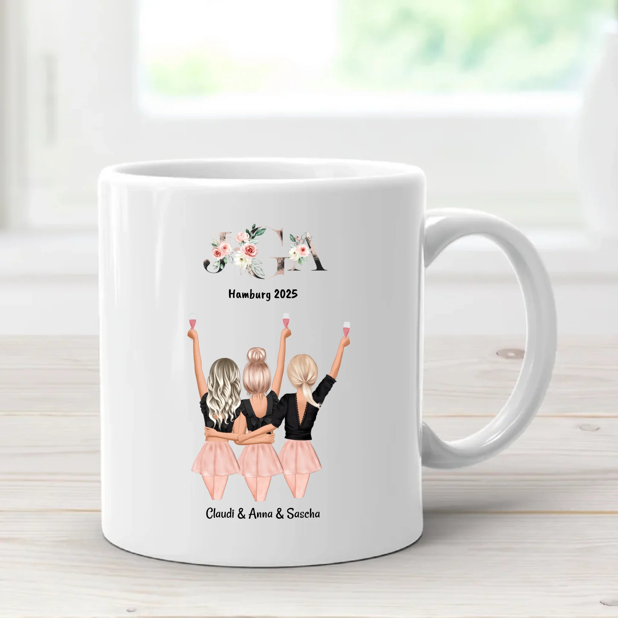 3 Freundin JGA Geschenk personalisierte Tasse - Cantty