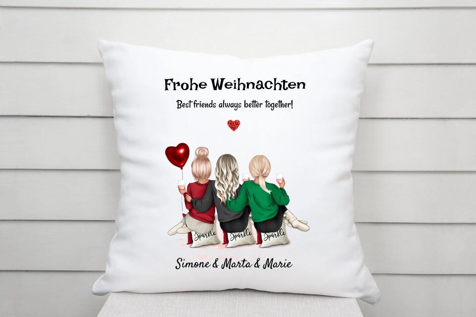 3 Freunde Geschenk Kissen Weihnachten personalisieren