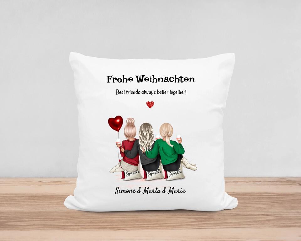 3 Freunde Geschenk Kissen Weihnachten personalisieren