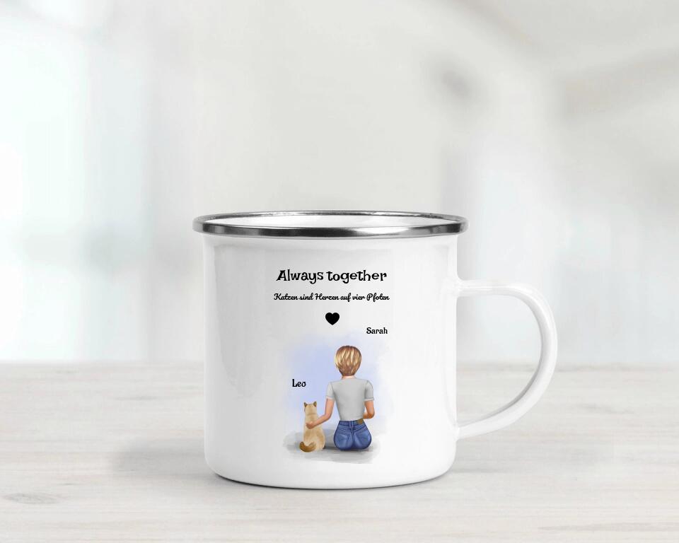 Katzenmama Geschenk Tasse Bild mit Katze und Frauchen - Cantty