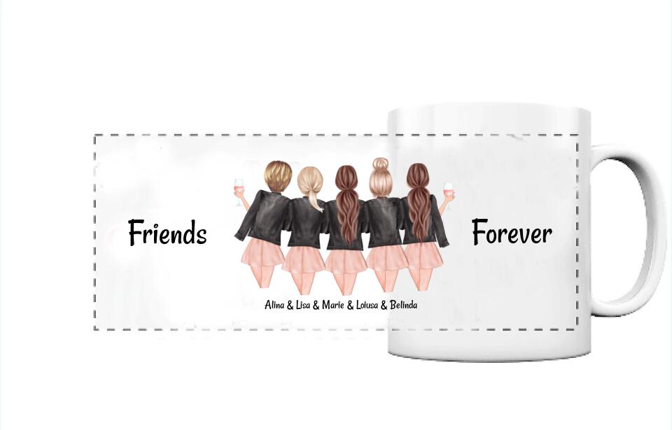 5 Freundinnen Tasse Geschenk personalisiert - Cantty