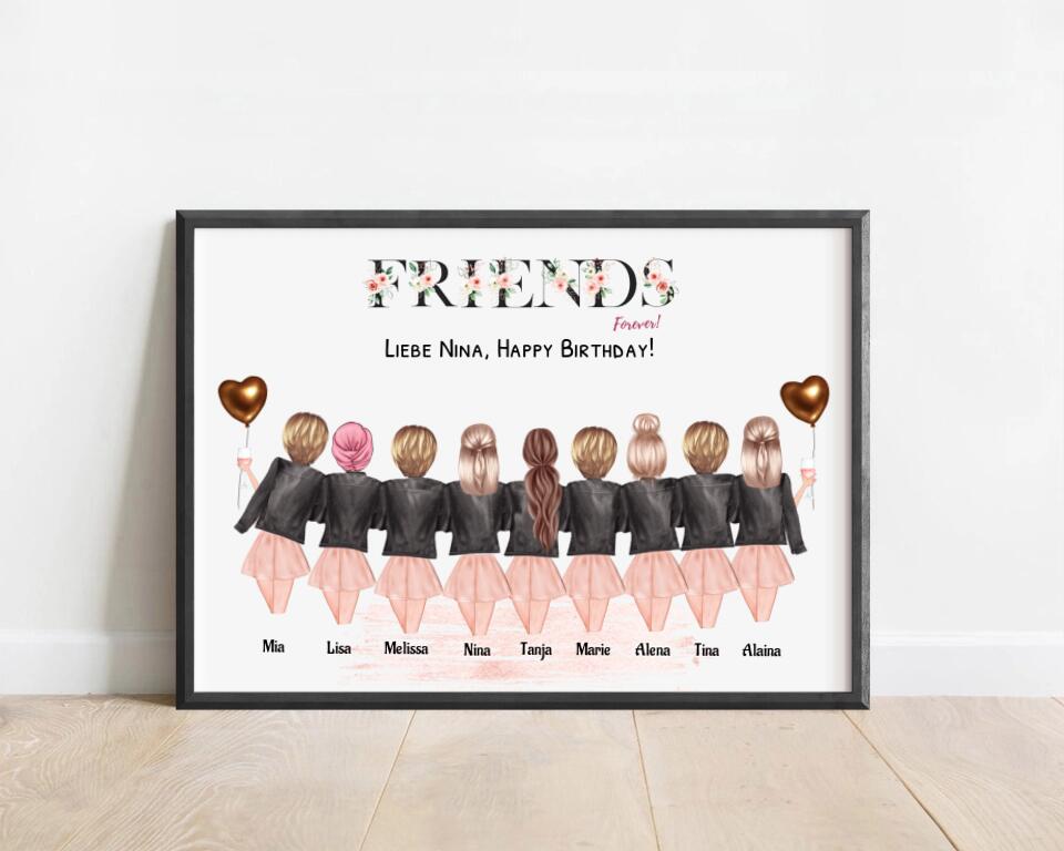 9 Freundinnen Bild Geschenk personalisiert - Cantty