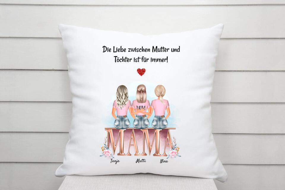 Geschenk Mutter 2 Töchter Bild Kissen bedrucken