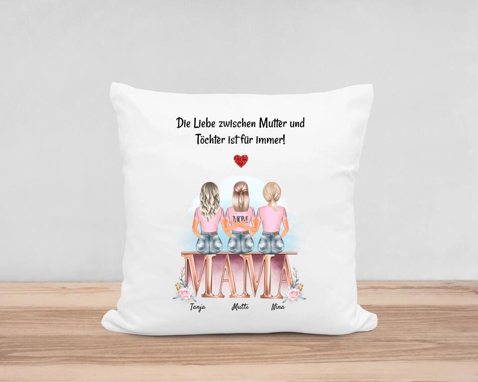 Geschenk Mutter 2 Töchter Bild Kissen bedrucken