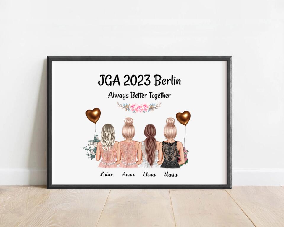 4 Freundinnen JGA Poster Geschenk mit Namen & Spruch - Cantty