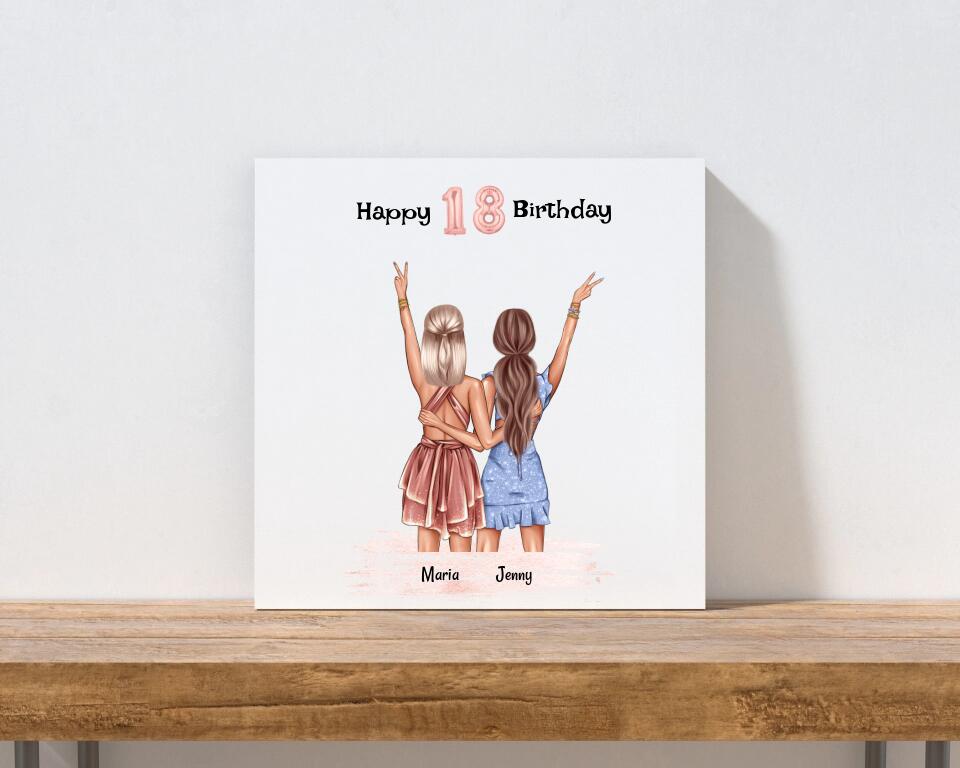 Beste Freundin 18 Geburtstag Geschenk Leinwandbild personalisiert - Cantty