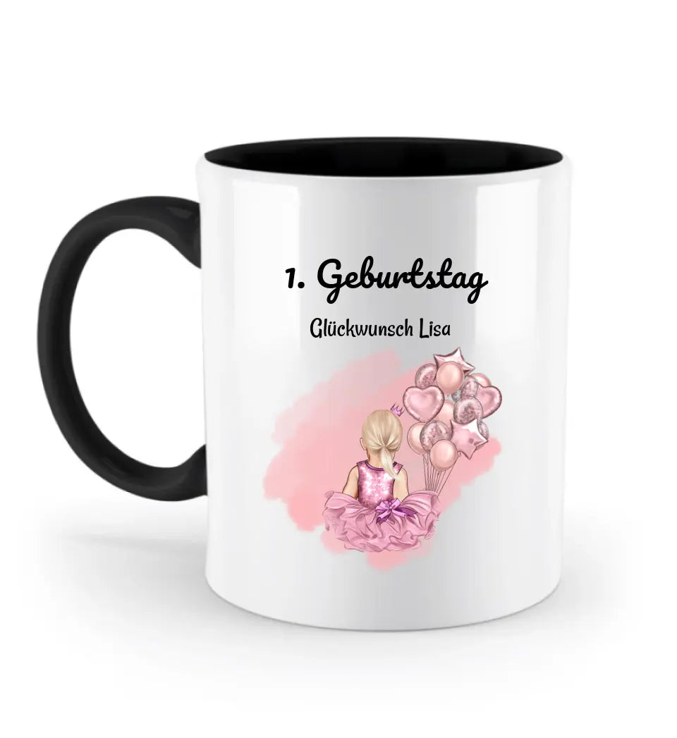 Mädchen 1 Geburtstag  farbige Tasse Geschenk personalisiert - Cantty