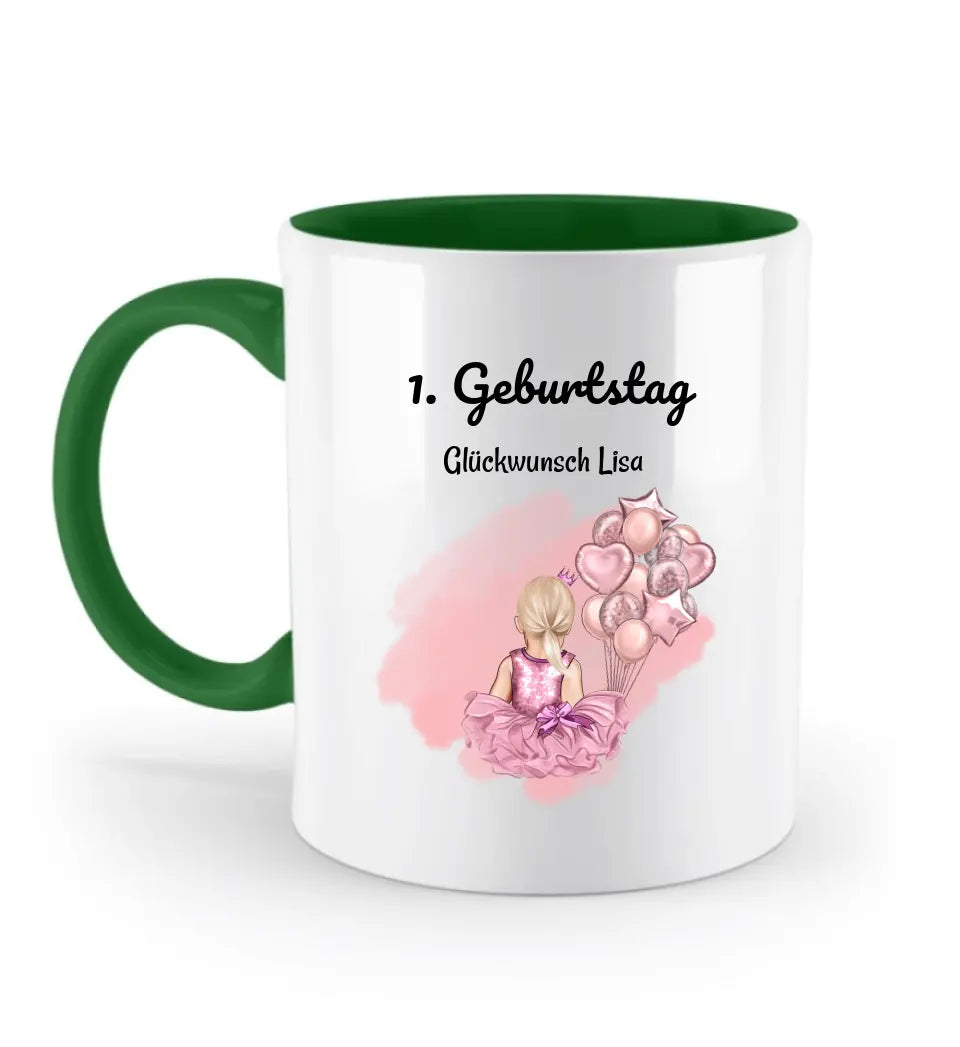 Mädchen 1 Geburtstag  farbige Tasse Geschenk personalisiert - Cantty