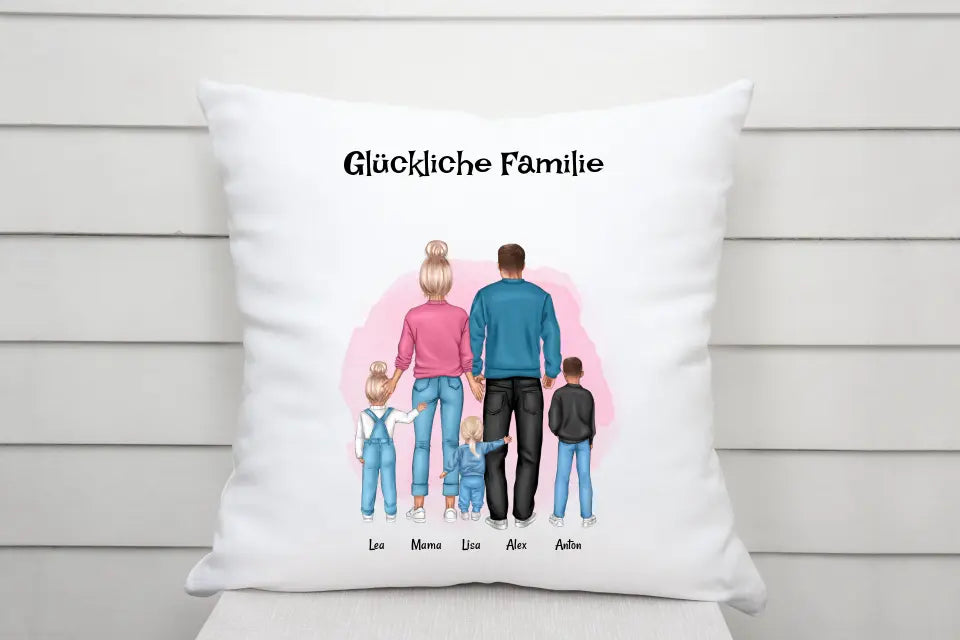 Personalisiertes Familie mit Kindern Kissen Geschenk