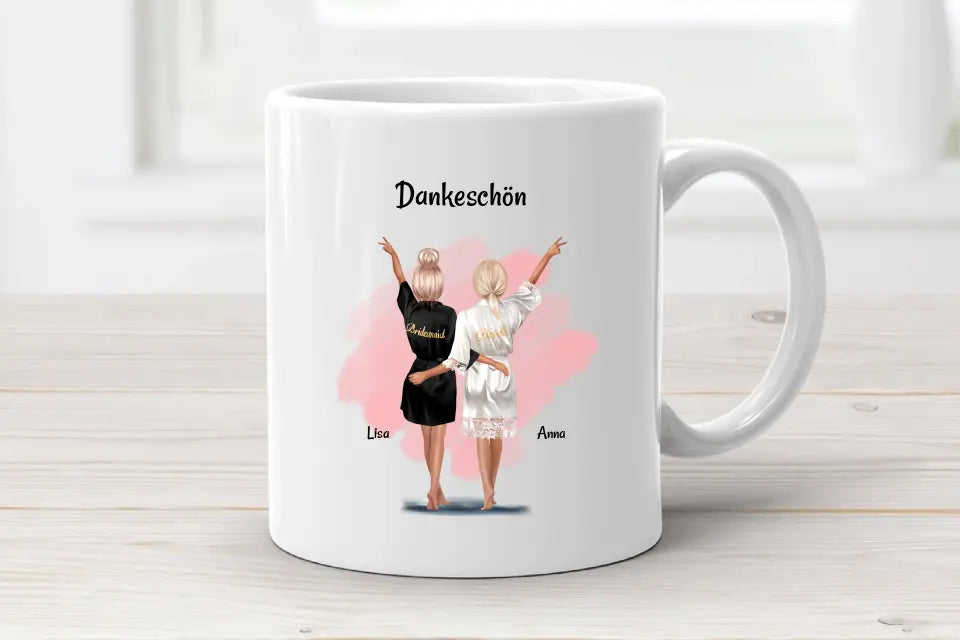 Brautjungfer Danke sagen Tasse Geschenk personalisiert - Cantty