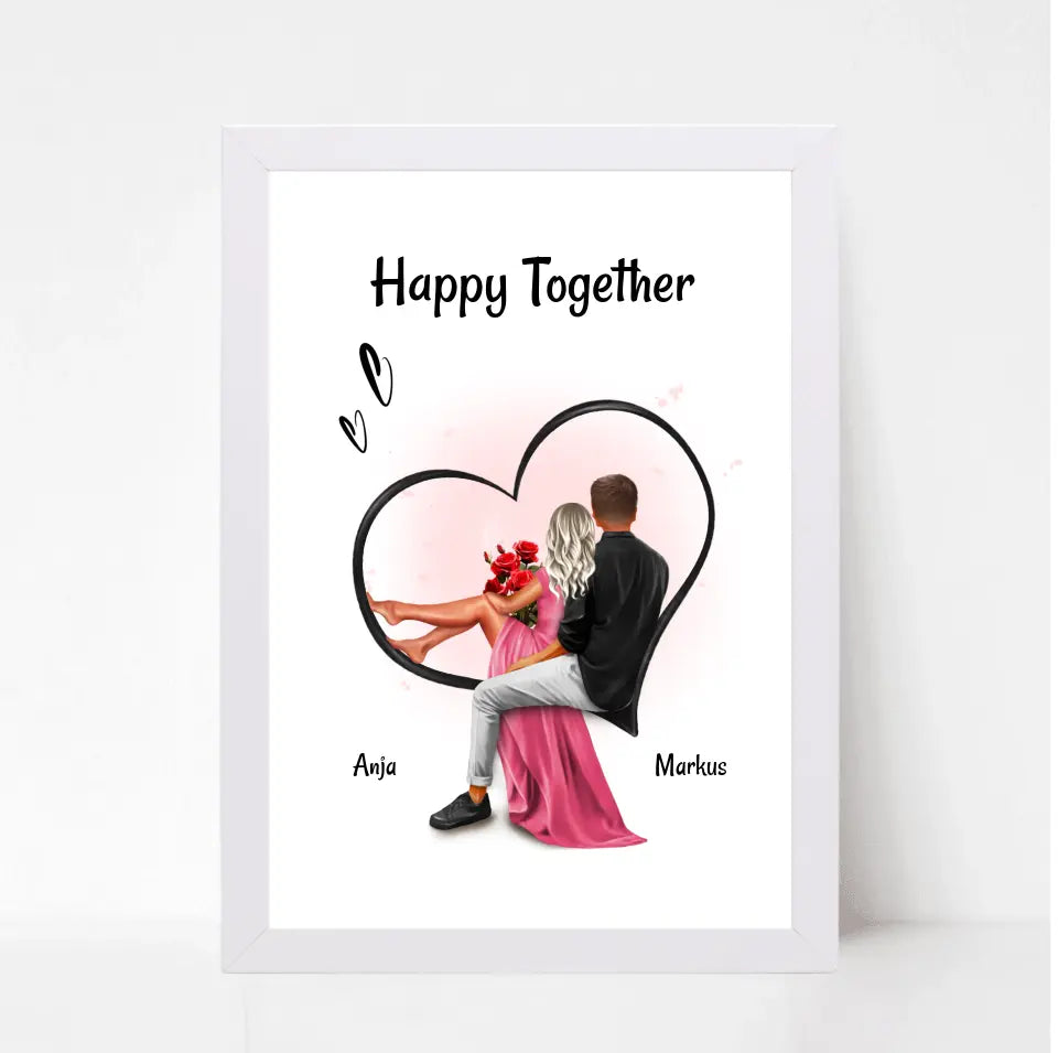 Paar Bild Geschenk für Freundin zum Jahrestag & Hochzeitstag personalisiert