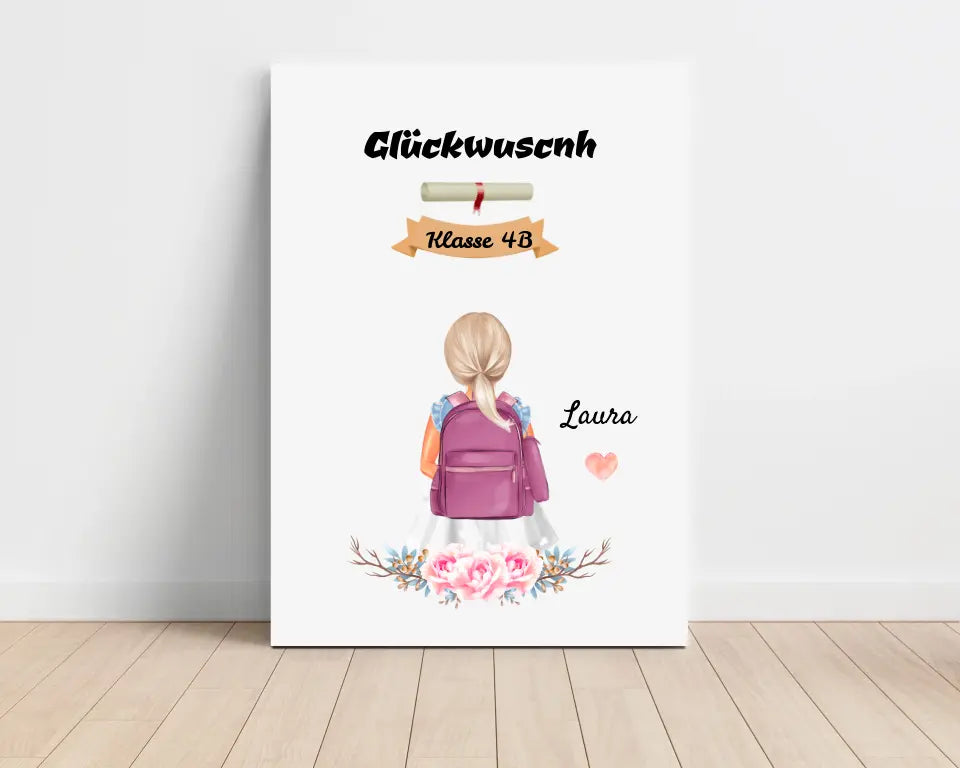 Mädchen Zeugnisgeschenk personalisiertes Leinwandbild - Cantty