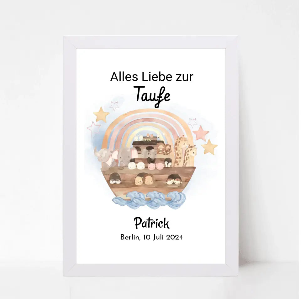 Junge Taufe Geschenk Bild mit Name und Taufdatum personalisiert - Cantty