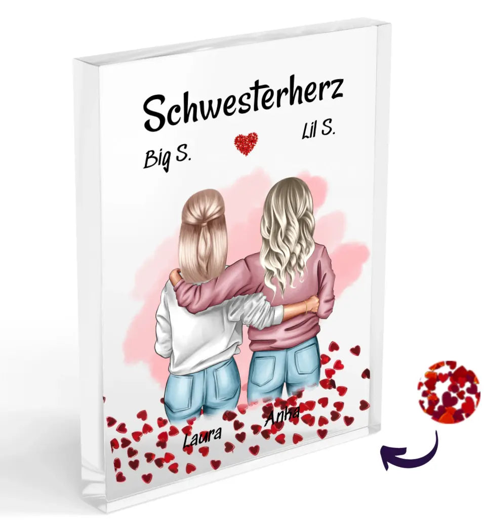 Schwester Bild personalisiert Acrylglas Block mit Konfetti