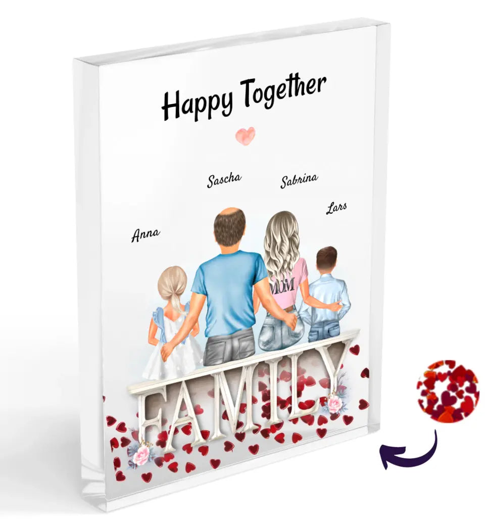 Geschenk Familie Bild mit Kinder Acrylglas Konfetti personalisiert