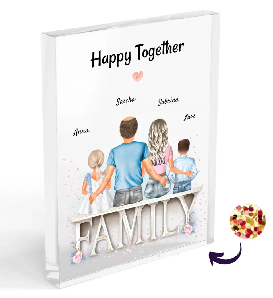 Geschenk Familie Bild mit Kinder Acrylglas Konfetti personalisiert