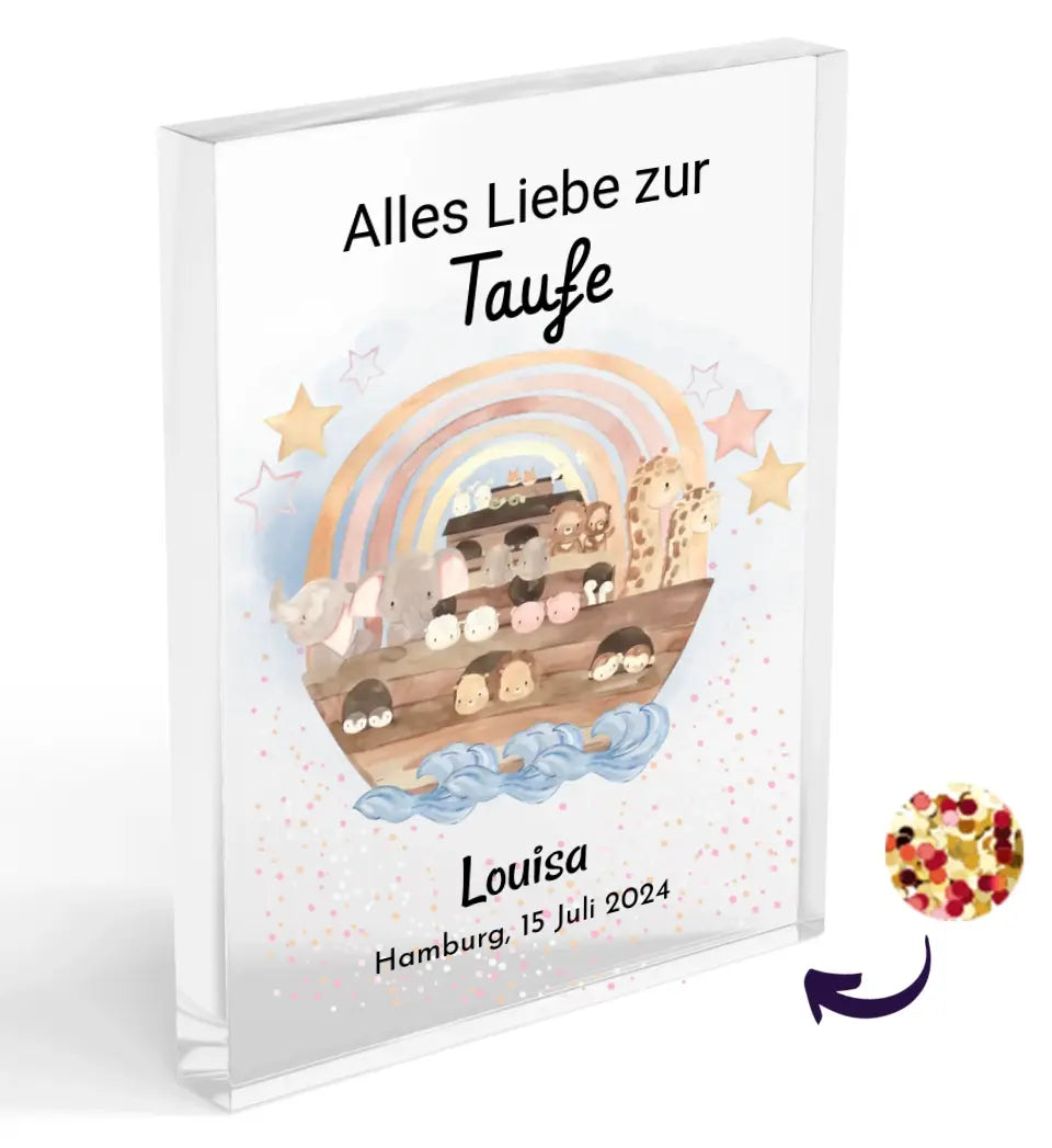 Taufe Geschenk für Mädchen Acrylglas mit Konfetti