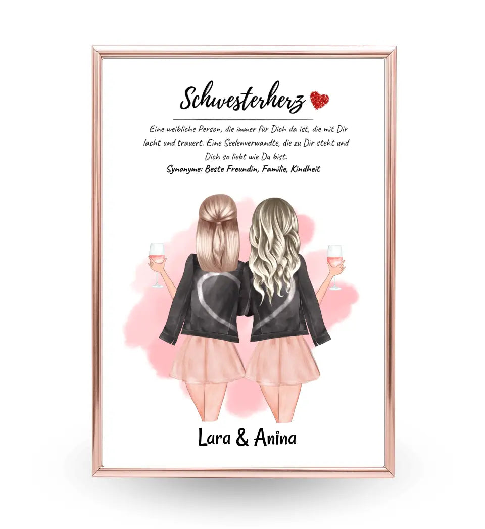 Schwester Bild Geschenk personalisiert mit Namen und Schwesterherz Definition