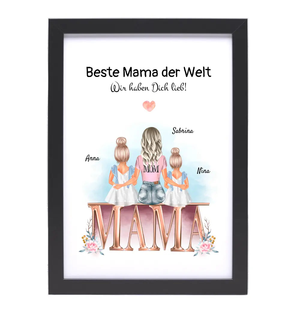 Mutter und 2 kleine Töchter Bild personalisiert