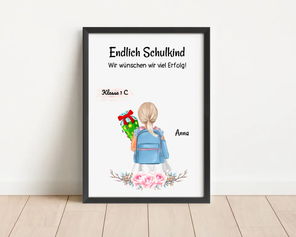 Schulkind Mädchen Einschulung Bild Geschenk