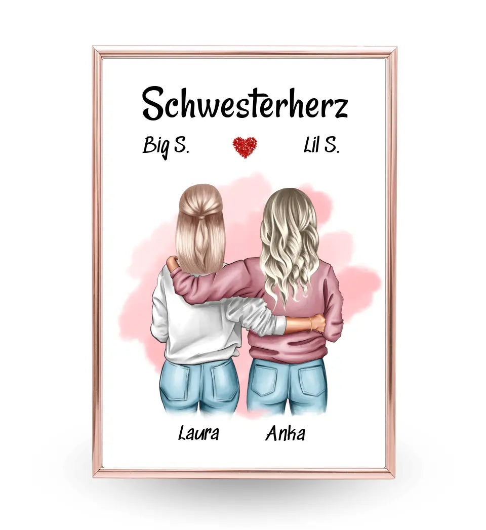 Geschenk Große & Kleine Schwester Bild personalisiert