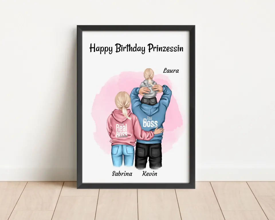 Kleines Mädchen Geburtstag Geschenk Poster mit Eltern