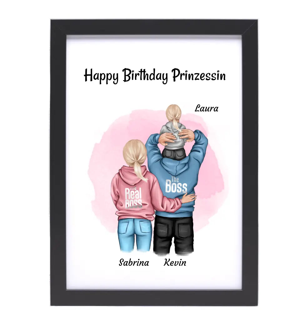 Kleines Mädchen Geburtstag Geschenk Poster mit Eltern