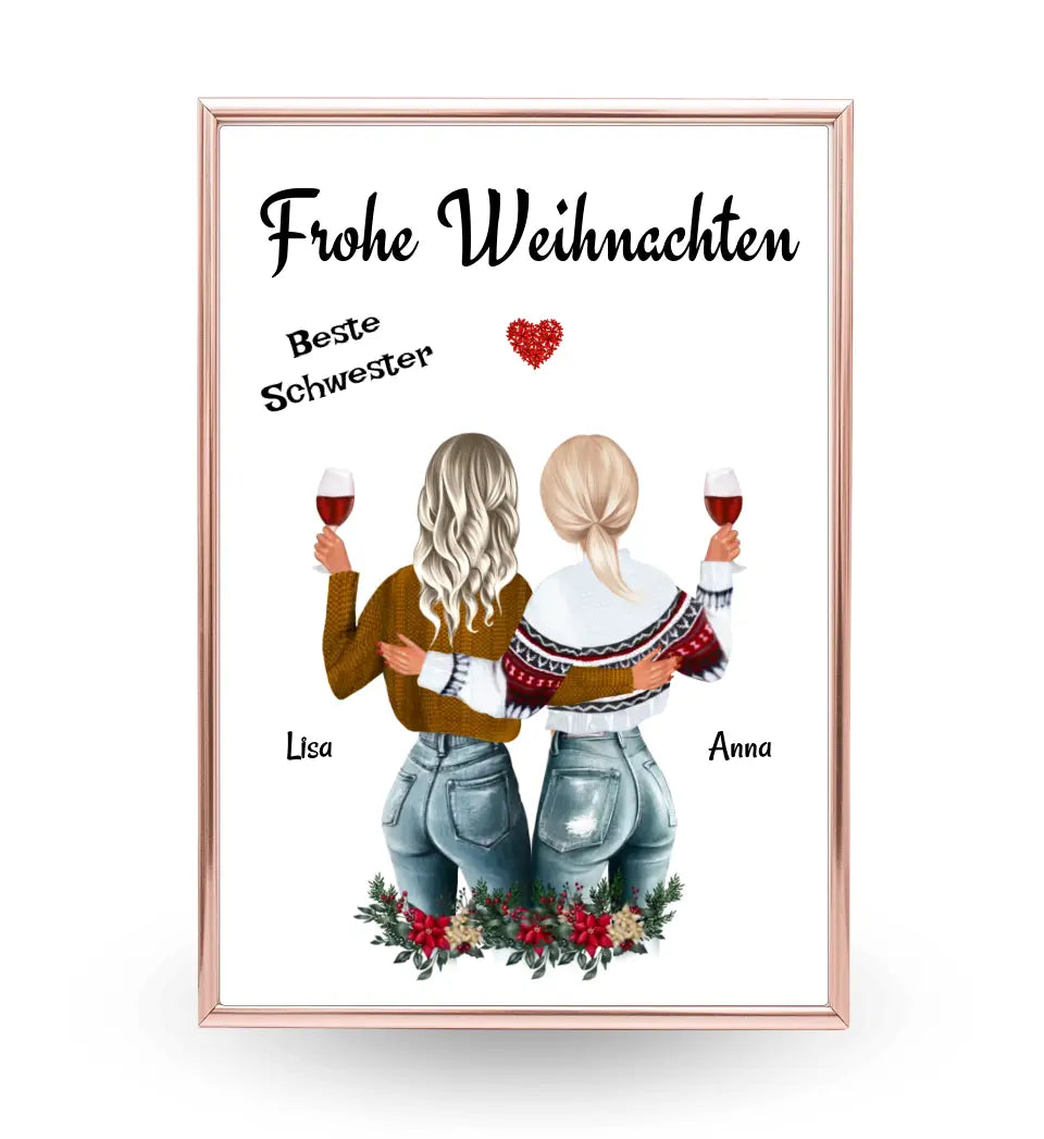 Große & Kleine Schwester Poster Weihnachtsgeschenk