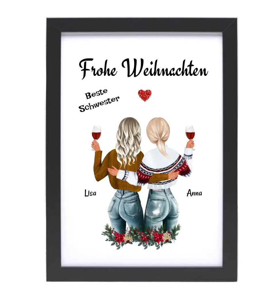 Große & Kleine Schwester Poster Weihnachtsgeschenk