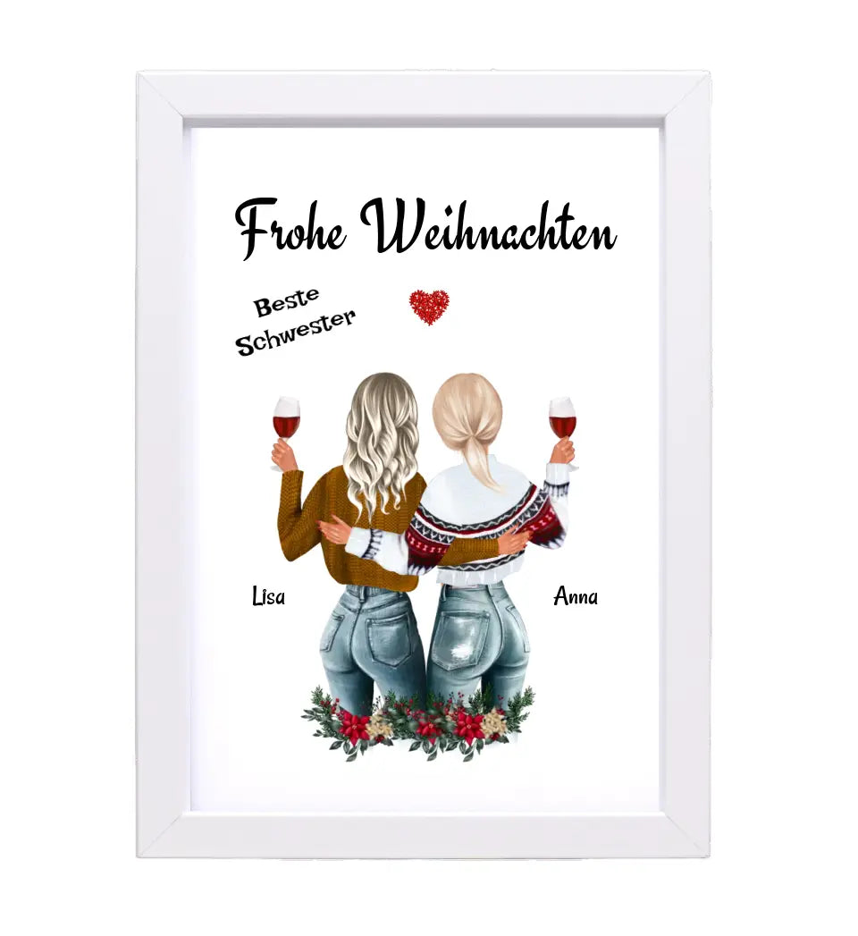 Große & Kleine Schwester Poster Weihnachtsgeschenk