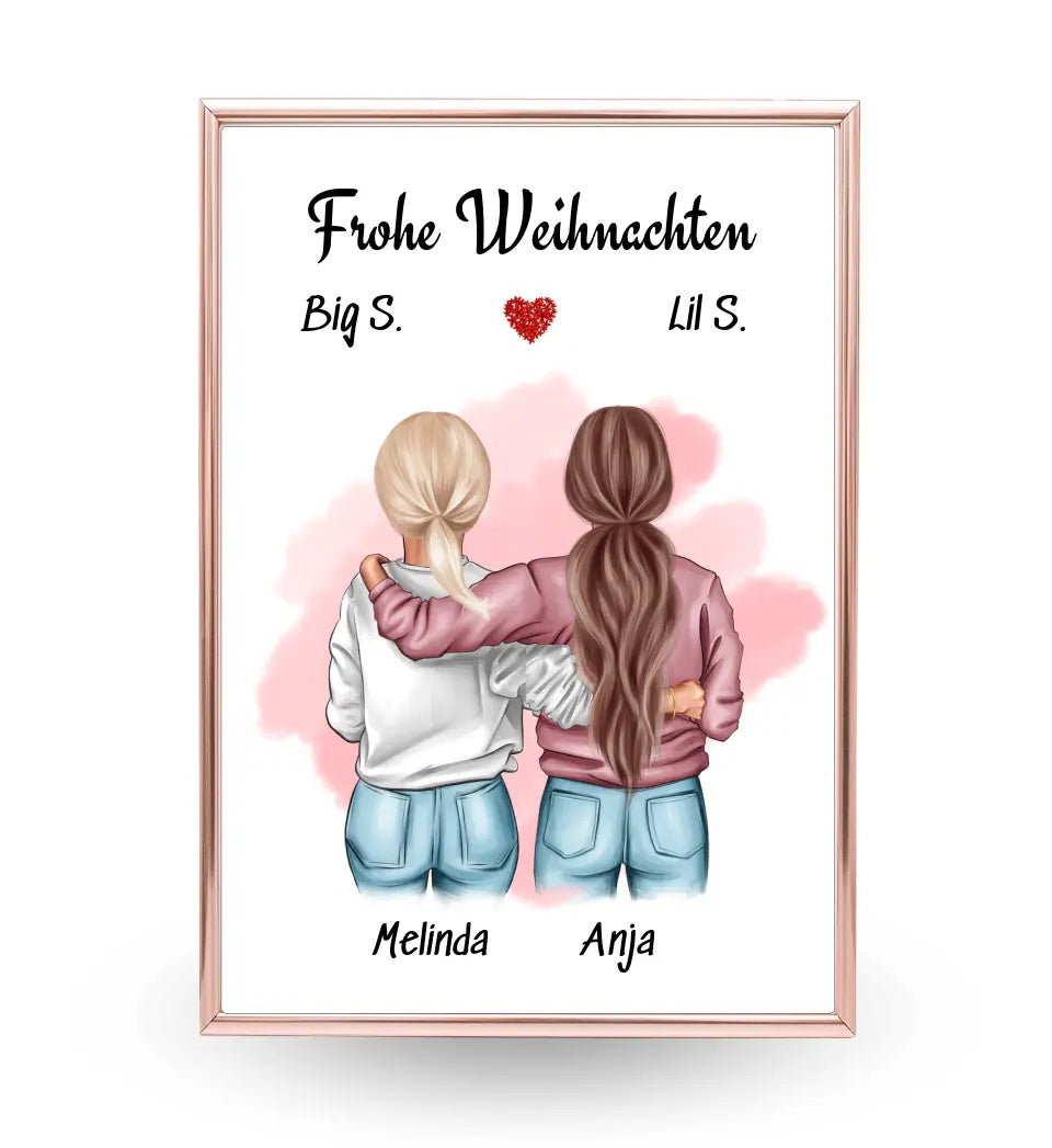 Große & kleine Schwester Bild Weihnachtsgeschenk personalisiert