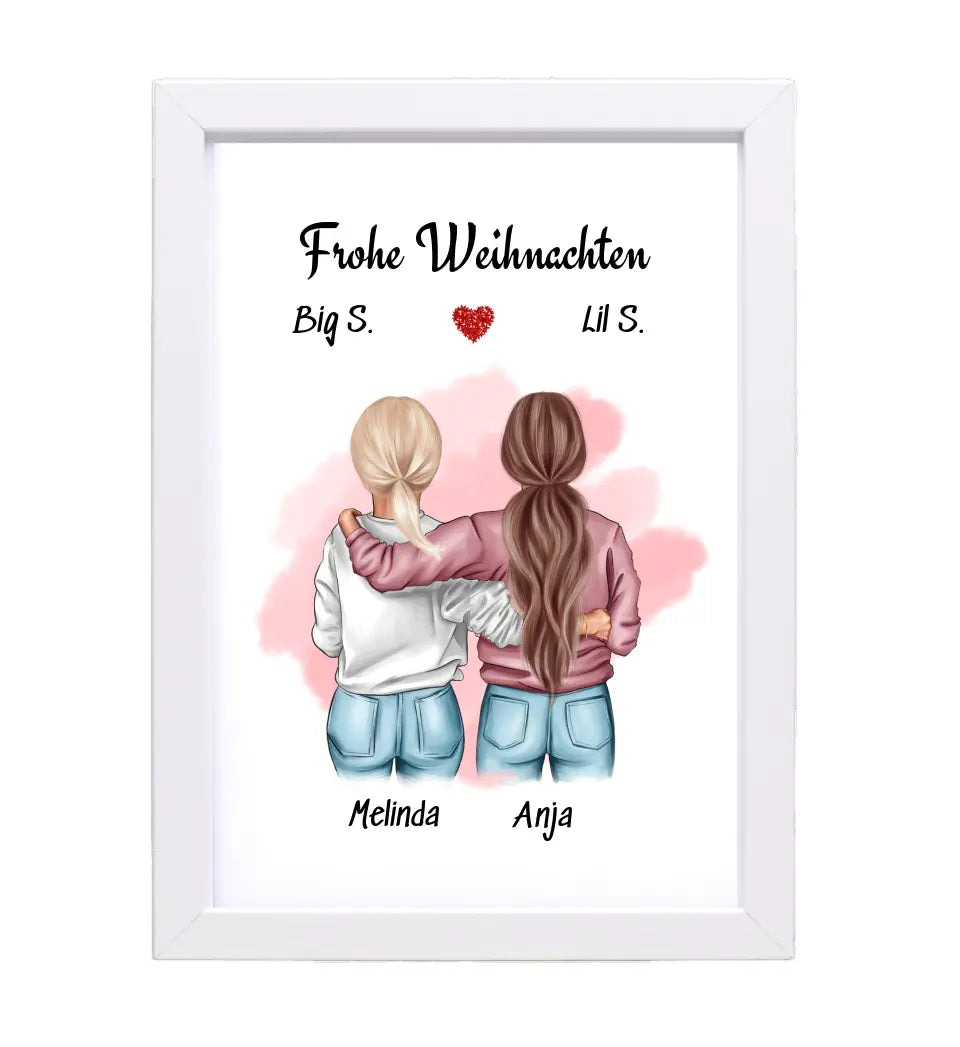 Große & kleine Schwester Bild Weihnachtsgeschenk personalisiert