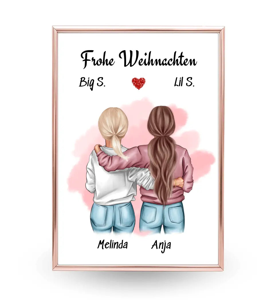 Große & kleine Schwester Bild Weihnachtsgeschenk personalisiert