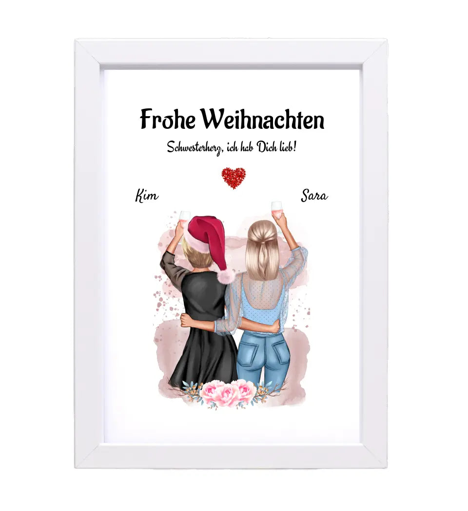 Schwestern Poster Weihnachtsgeschenk personalisieren