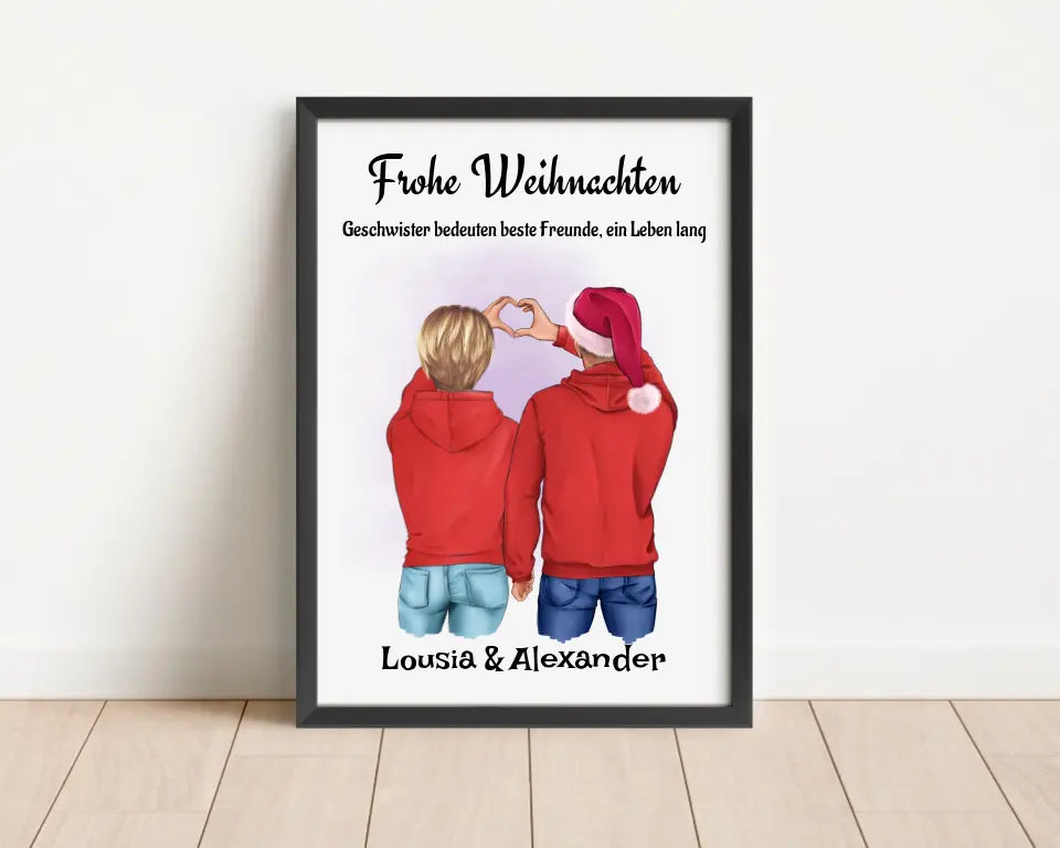 Geschwister Weihnachtsgeschenk Poster personalisiert