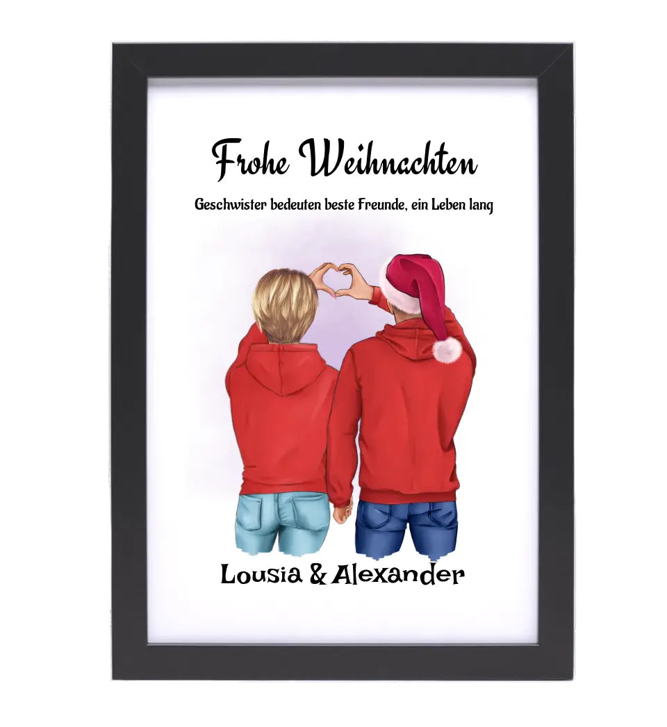 Geschwister Weihnachtsgeschenk Poster personalisiert