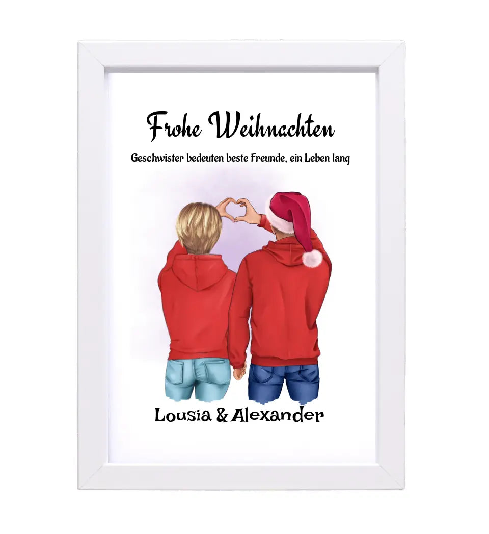 Geschwister Weihnachtsgeschenk Poster personalisiert