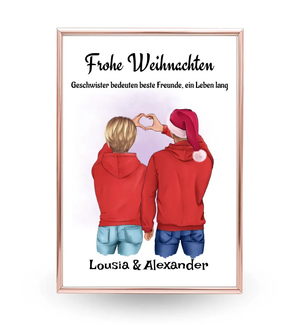 Geschwister Weihnachtsgeschenk Poster personalisiert