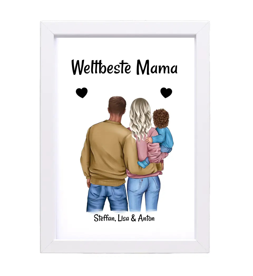 Muttertag Poster Mama Papa und kleines Kind personalisiert