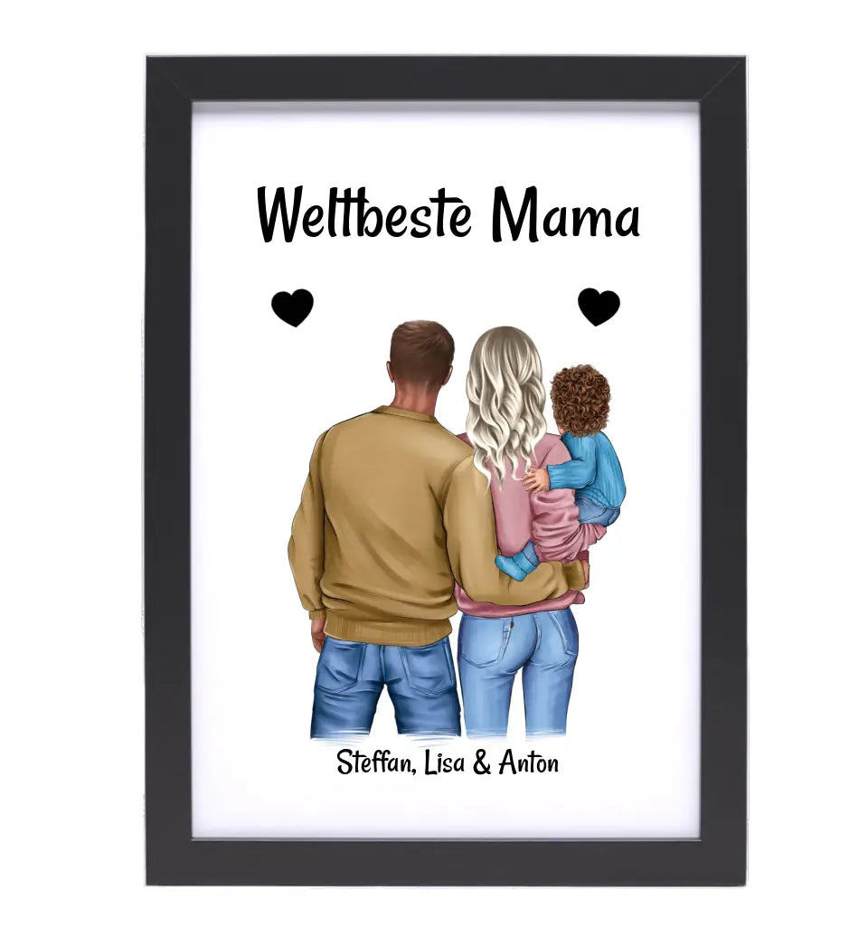 Muttertag Poster Mama Papa und kleines Kind personalisiert