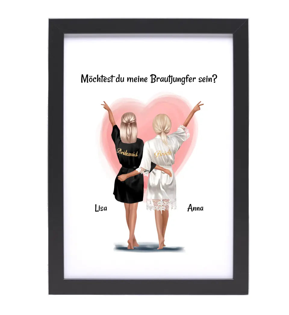 Brautjungfer Fragen Bild Geschenk personalisiert von Braut