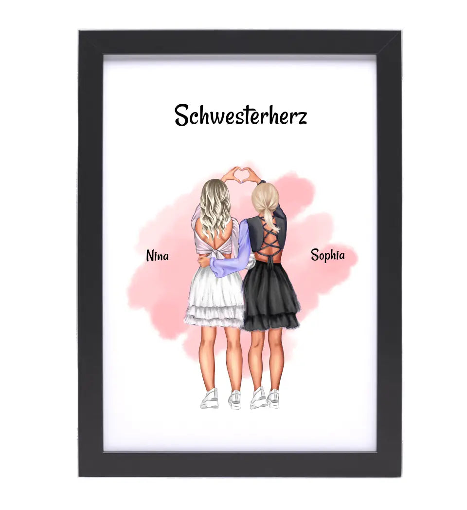 Schwestern Bild Geschenk personalisiert, 2 Mädchen Poster