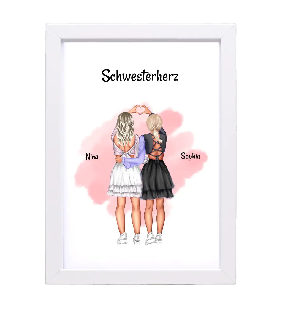 Schwestern Bild Geschenk personalisiert, 2 Mädchen Poster