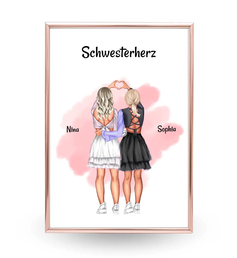 Schwestern Bild Geschenk personalisiert, 2 Mädchen Poster