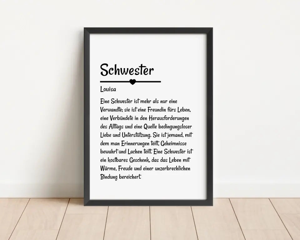 Schwester Definition geschenk Poster personalisiert