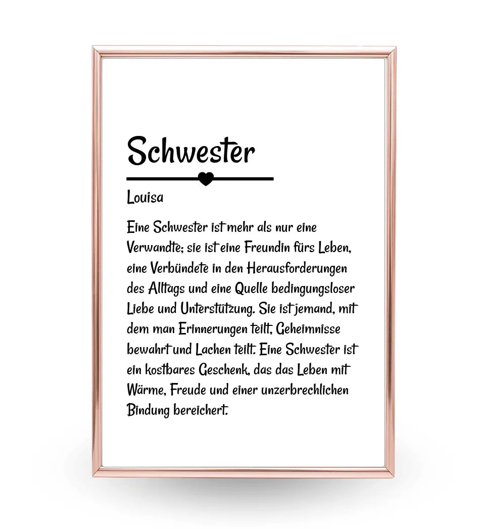 Schwester Definition geschenk Poster personalisiert